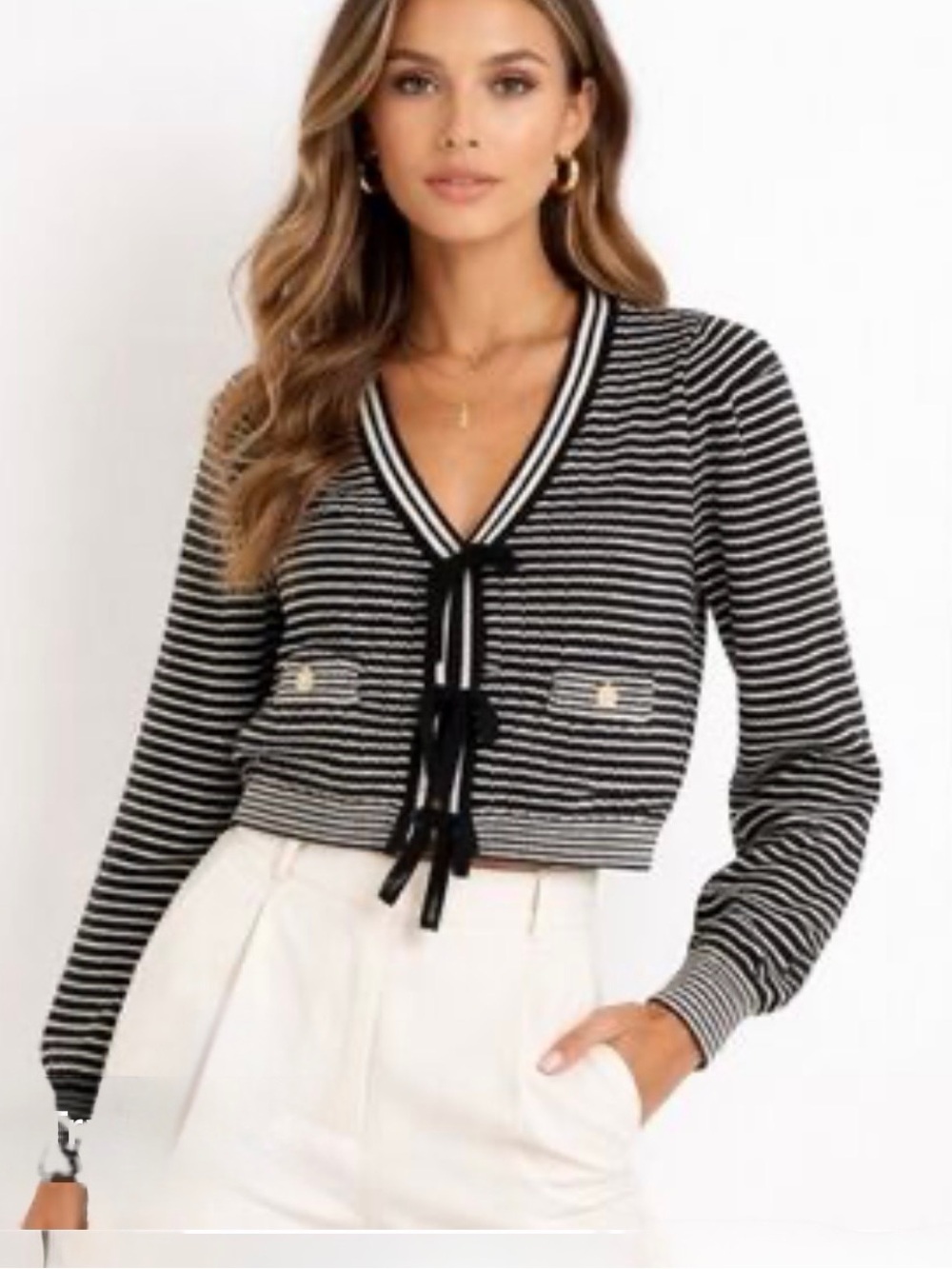 NICOLE MILLER SNAP CARDIGAN BOW EMBELLISHED